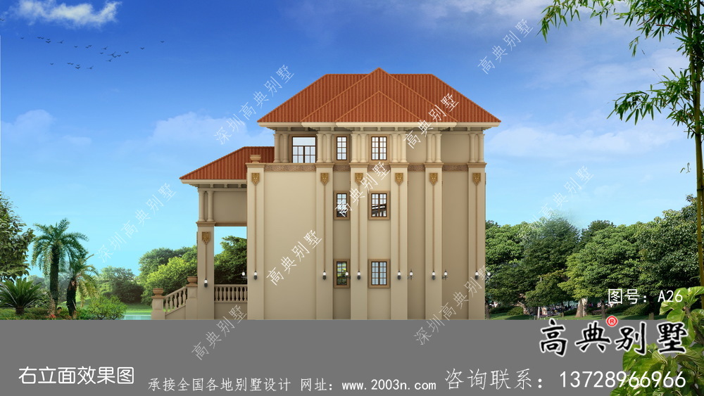 乡村自建三层欧式别墅效果及施工图纸
