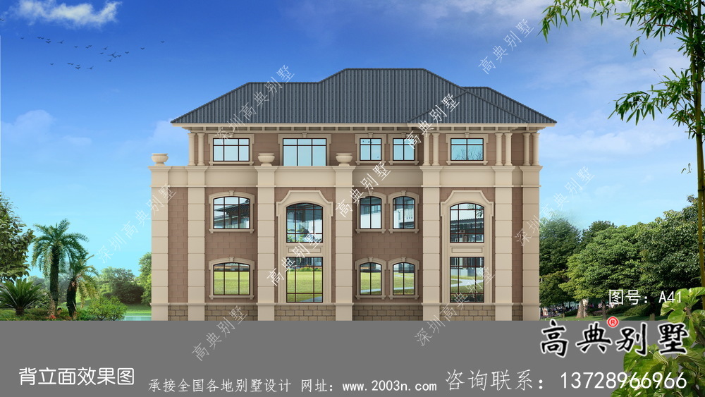 超豪华三层欧式别墅外观效果图