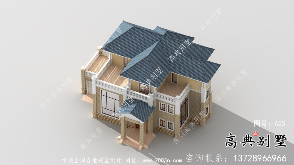 农村复式三层带车库欧式别墅效果图