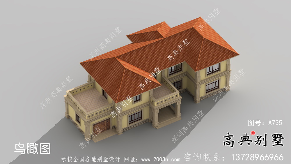 乡村二层带车库欧式自建别墅施工效果全套图纸