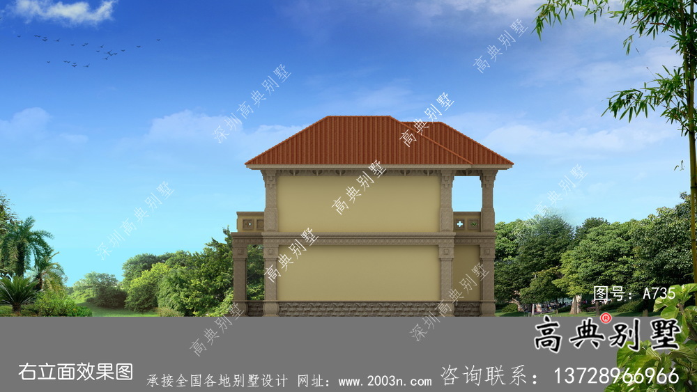 乡村二层带车库欧式自建别墅施工效果全套图纸