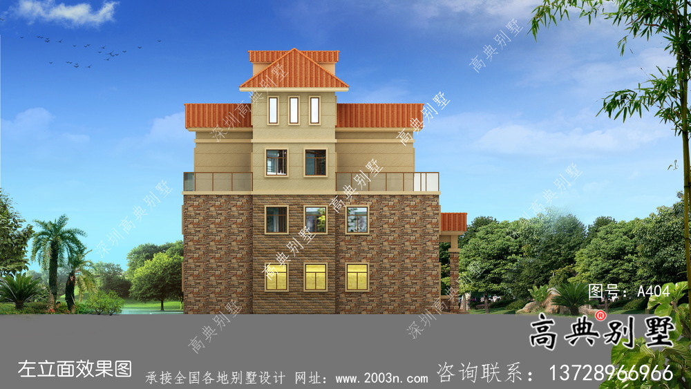 简单实用的四层农村住宅设计图纸,效果图