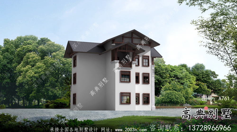 东南亚风格三层别墅设计实际效果工程图纸