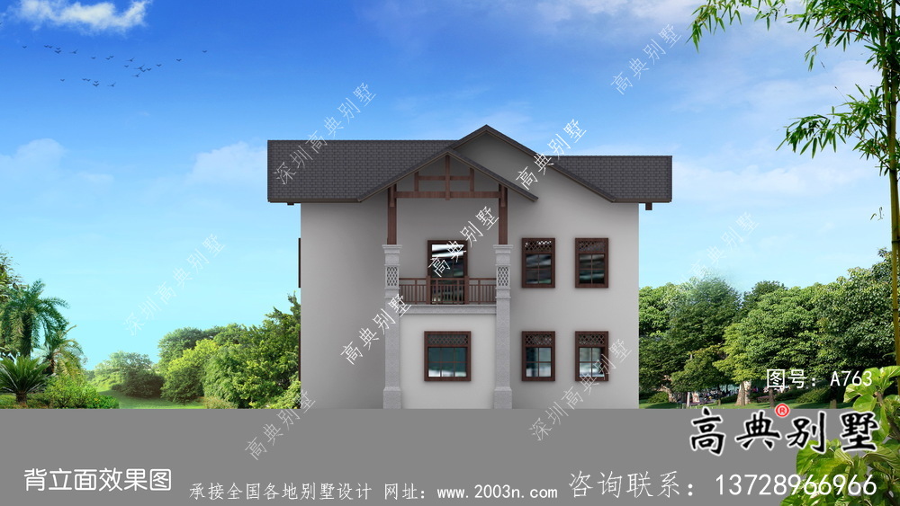 欧式二层东南亚风格别墅设计外观图