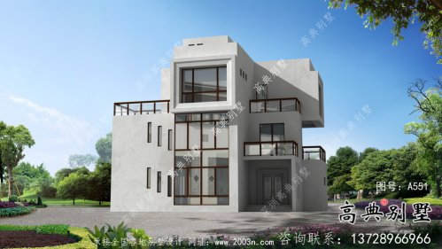 三层现代风格新农村别墅建设，建筑施