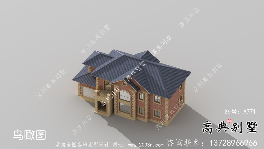 二层法式带车库欧式别墅设计效果图
