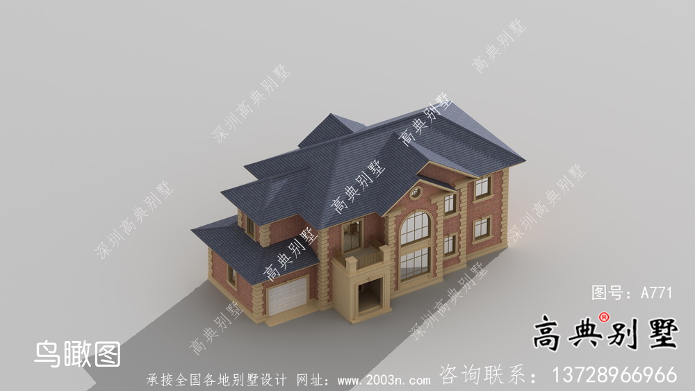 二层法式带车库欧式别墅设计效果图