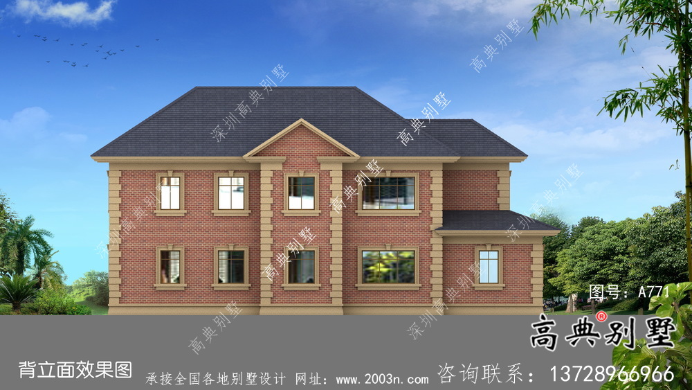 二层法式带车库欧式别墅设计效果图