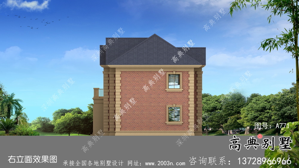二层法式带车库欧式别墅设计效果图