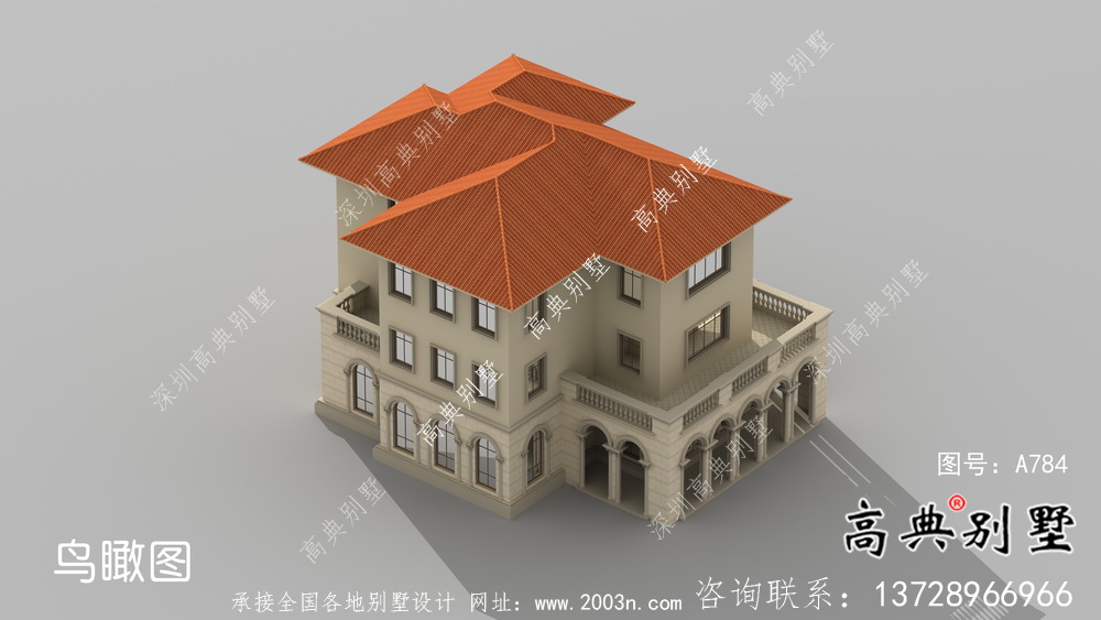 欧式三层别墅外观效果图大气