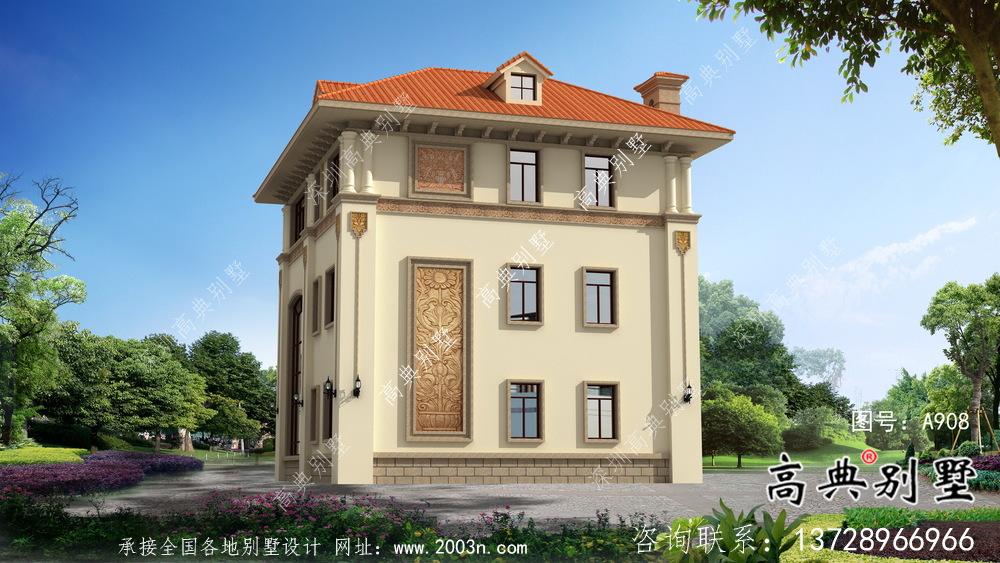 三层欧式风格带露台中小型住宅设计图