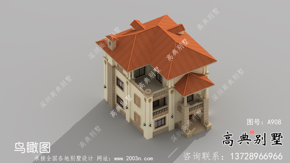 三层欧式风格带露台中小型住宅设计图