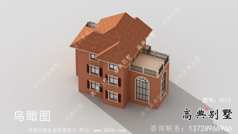 优雅大气欧式风格三层村镇住宅建筑设计图