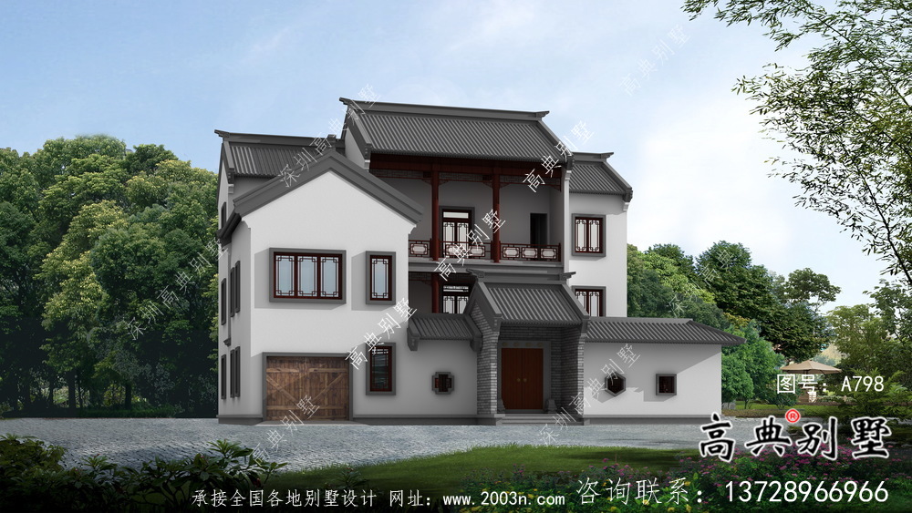 三层新型中式别墅设计及施工效果图