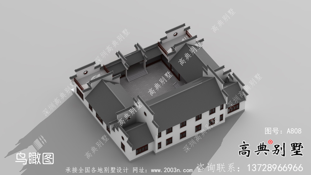 中式二层徽派别墅设计图纸大全