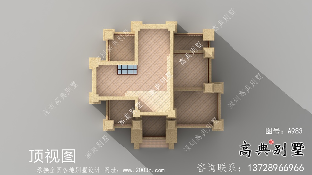 独特欧式风格六层平屋顶别墅设计图+效果图