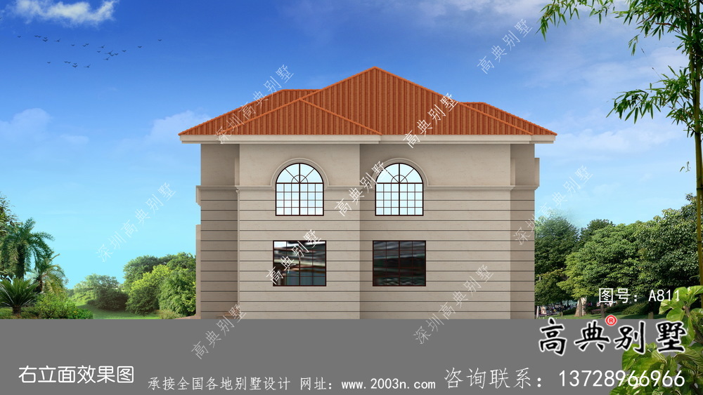 乡村三层欧式别墅全套设计图纸及外观效果图