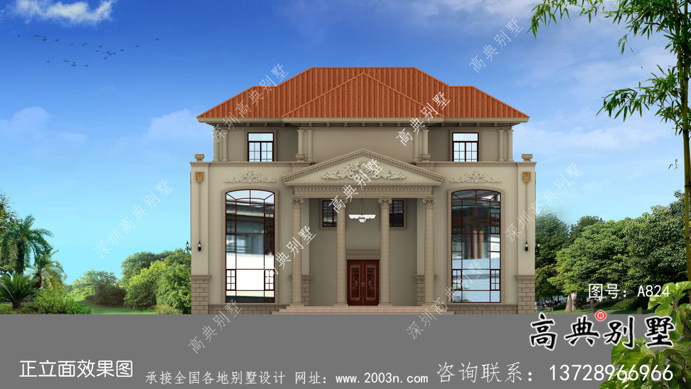 双拼三层欧式农村自建别墅设计图纸大全