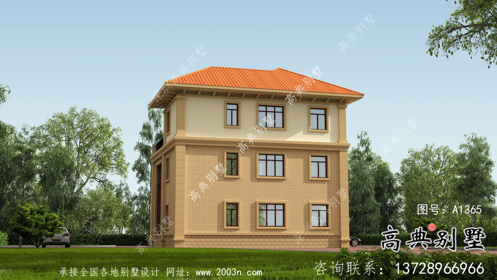 三层复式带露台的欧式风格别墅效果图