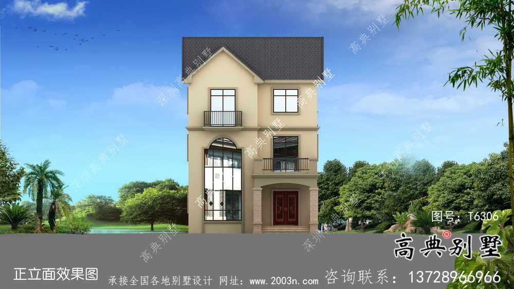 优雅大气欧式住宅建筑设计图，效果图