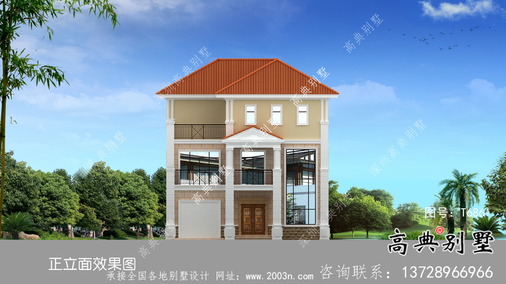 外观简易带车库欧式风格住宅建筑设计图