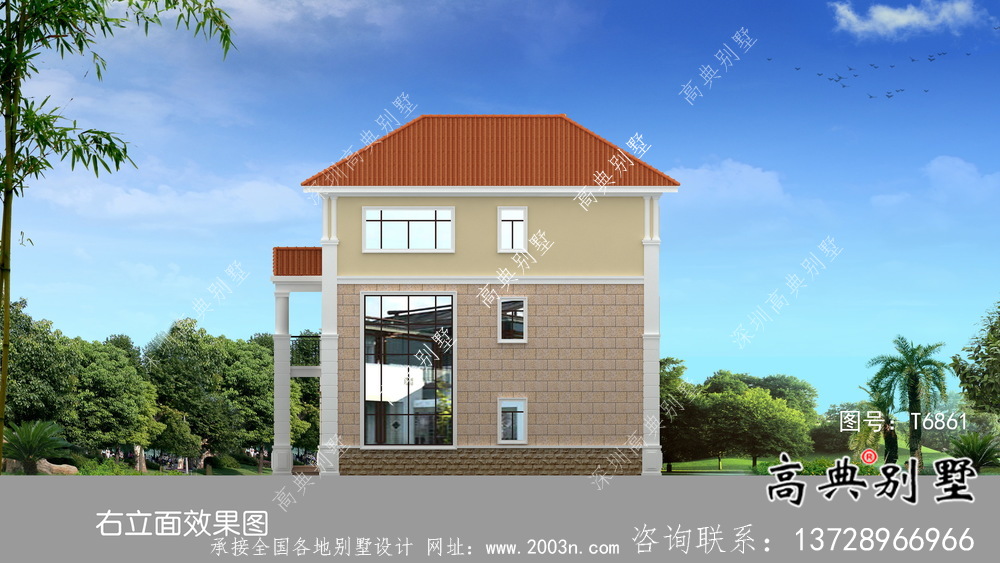 外观简易带车库欧式风格住宅建筑设计图