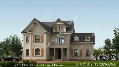 农村二层美式别墅设计施工效果图纸全