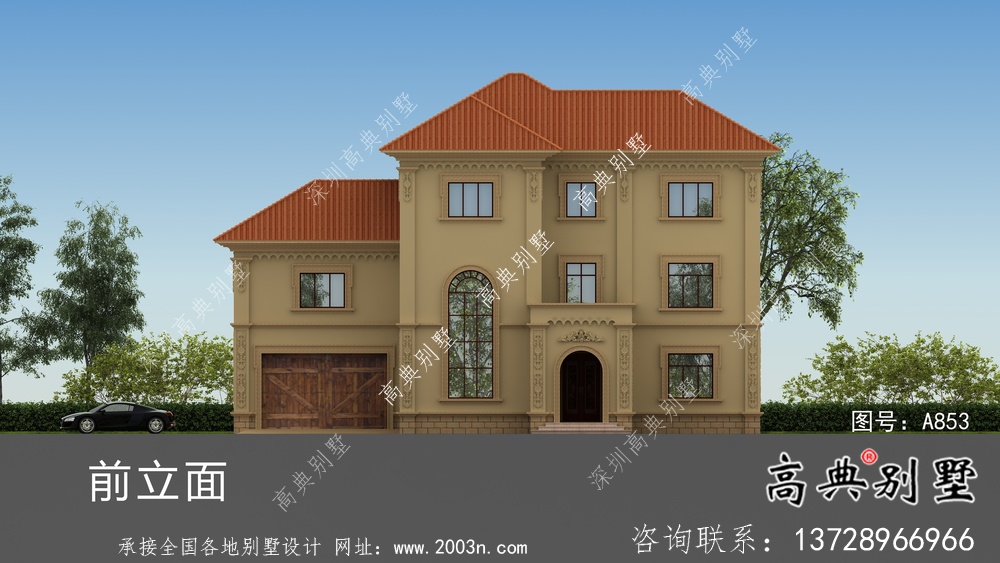 复式三层经典欧式别墅带车库设计图纸