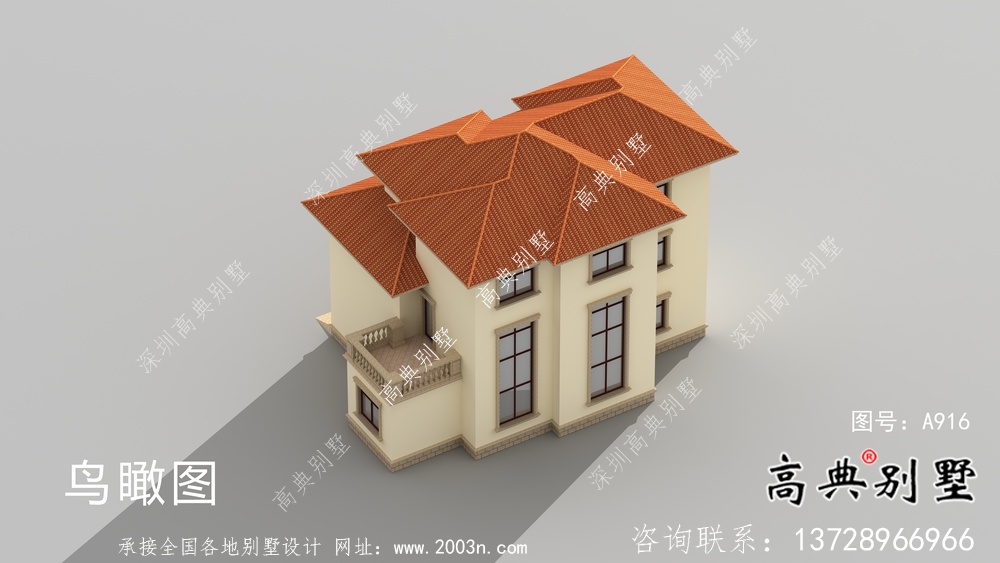乡村三层欧式别墅工程外观效果工程图纸