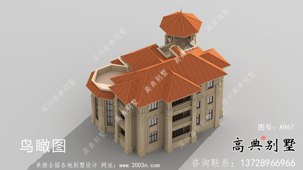 古典三层复式欧式别墅外观效果图