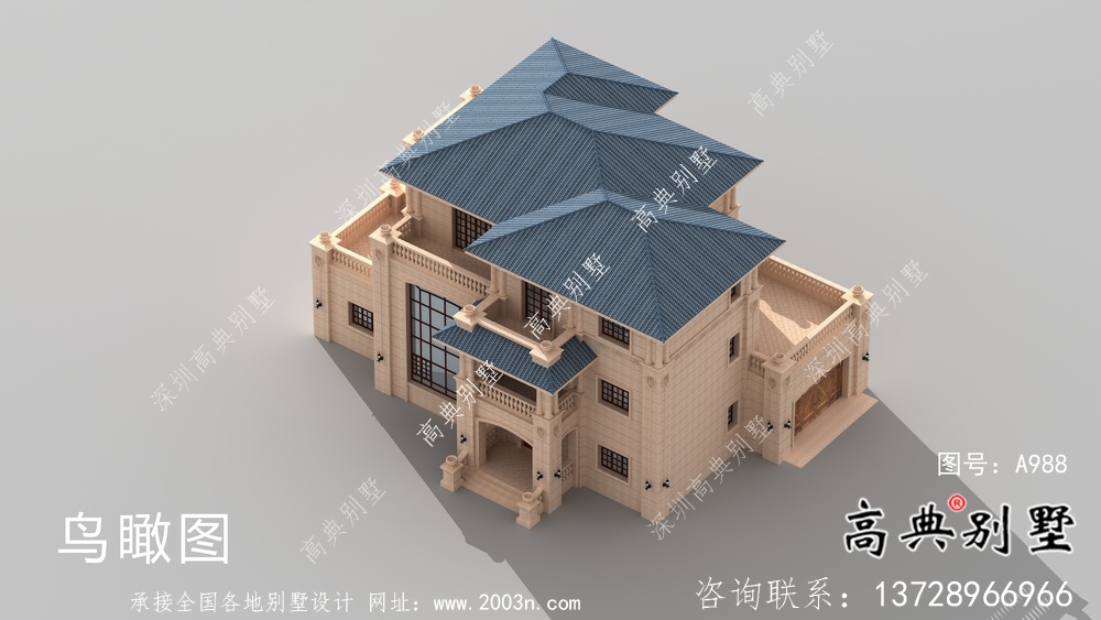 乡村三层欧式风格别墅设计实际效果工程图纸