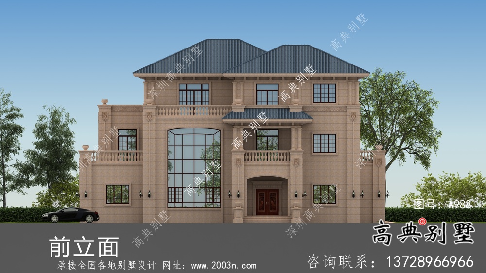 乡村三层欧式风格别墅设计实际效果工程图纸