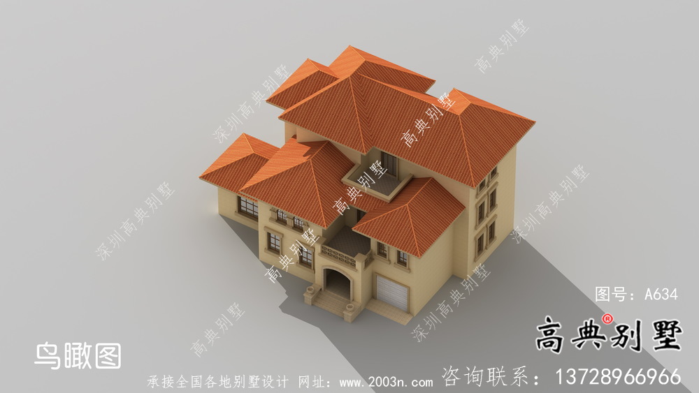 城镇欧式风格含车库别墅户型设计图+效果图	