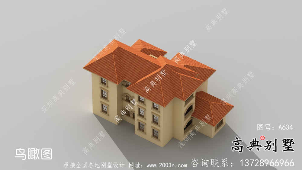 城镇欧式风格含车库别墅户型设计图+效果图	