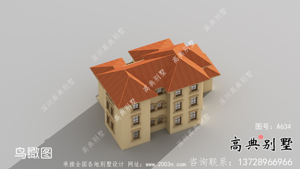 城镇欧式风格含车库别墅户型设计图+效果图	