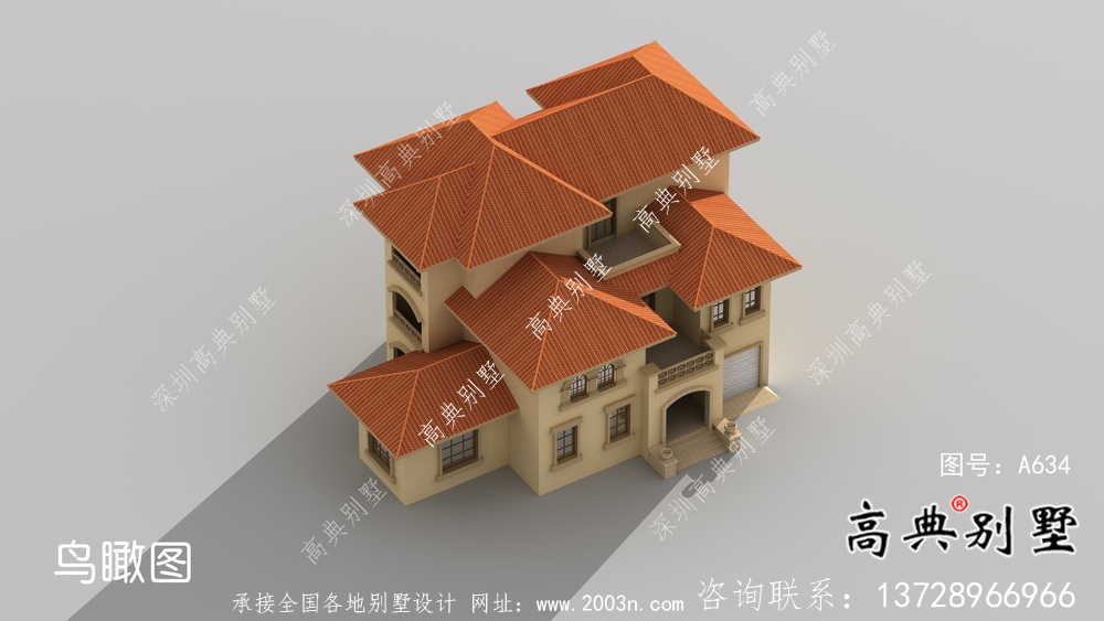 城镇欧式风格含车库别墅户型设计图+效果图	