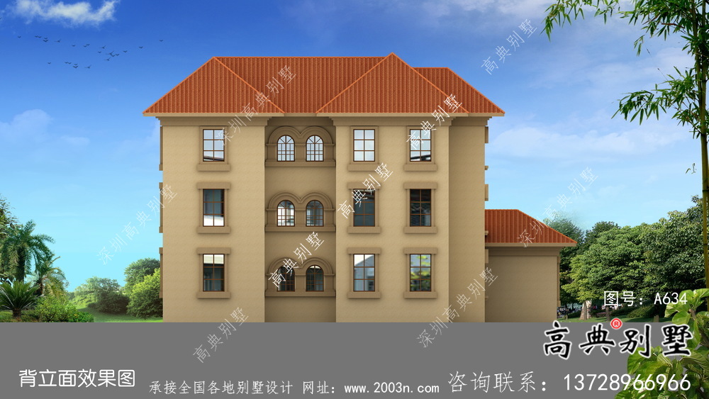 城镇欧式风格含车库别墅户型设计图+效果图	