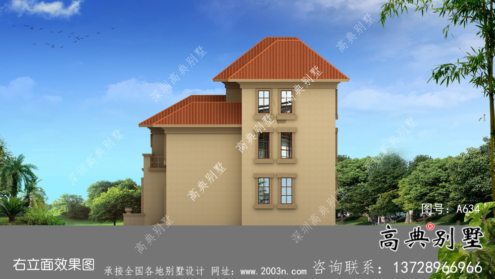 城镇欧式风格含车库别墅户型设计图+效果图	