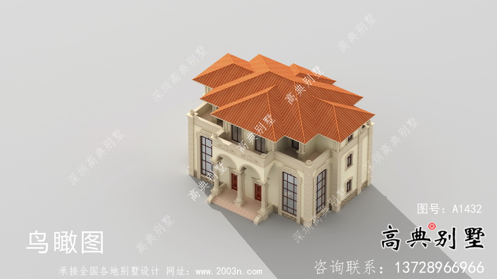 复式三层双拼欧式别墅外观效果图及设计图纸