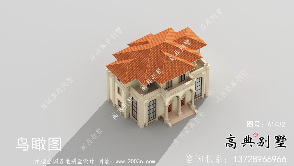 复式三层双拼欧式别墅外观效果图及设计图纸