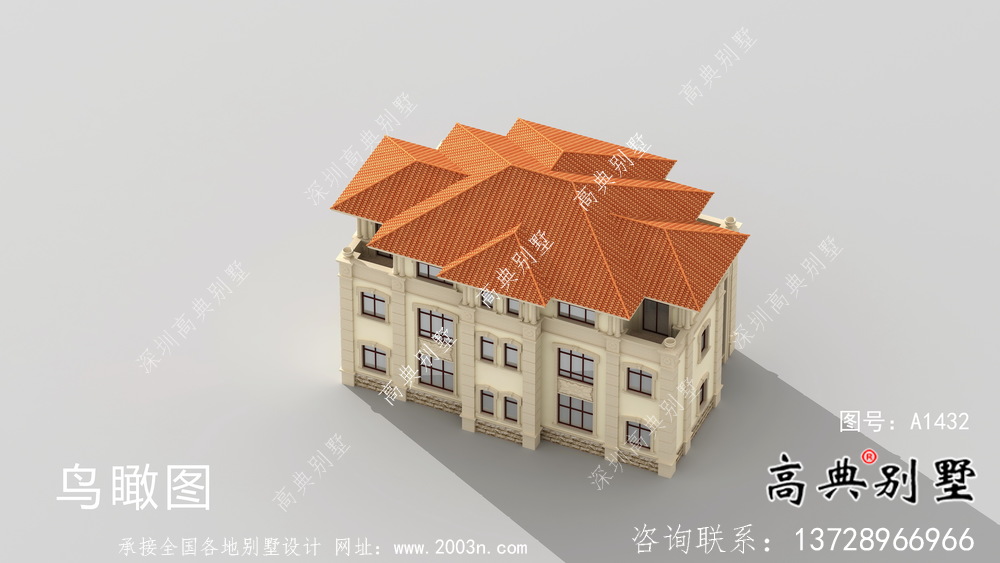 复式三层双拼欧式别墅外观效果图及设计图纸