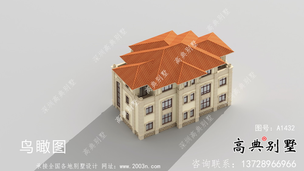 复式三层双拼欧式别墅外观效果图及设计图纸