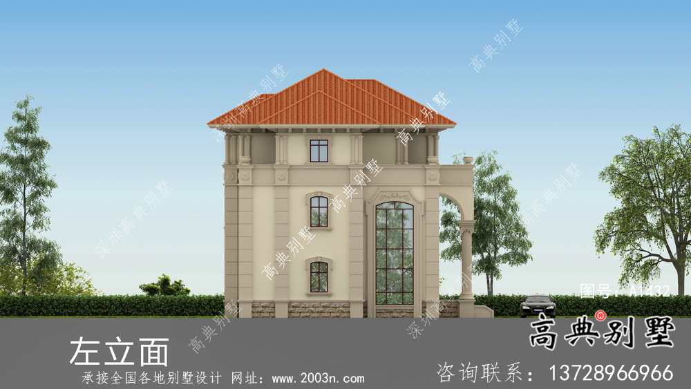 复式三层双拼欧式别墅外观效果图及设计图纸
