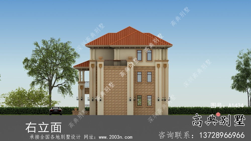 欧式三层双复式别墅双拼设计图纸