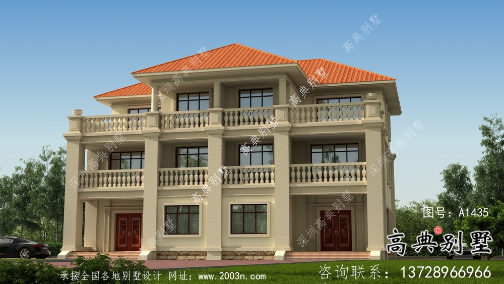 自建三层欧式双拼别墅外观效果图