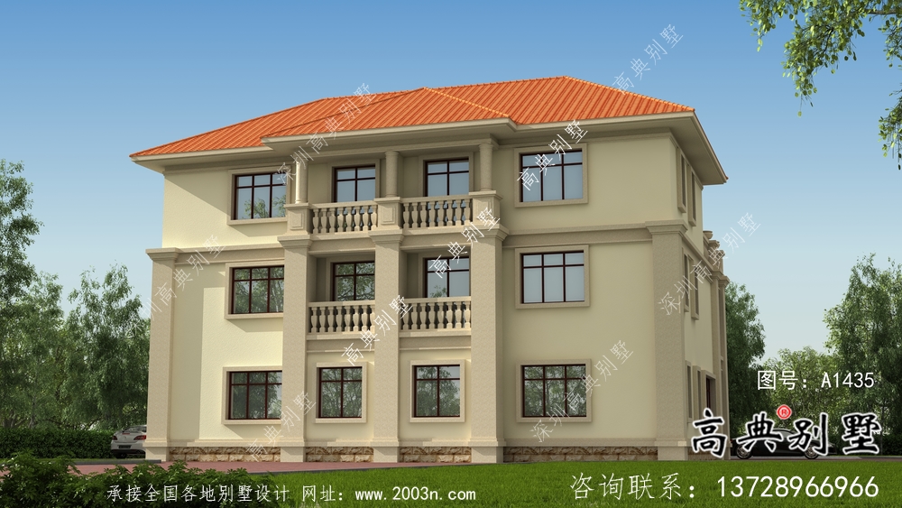 自建三层欧式双拼别墅外观效果图