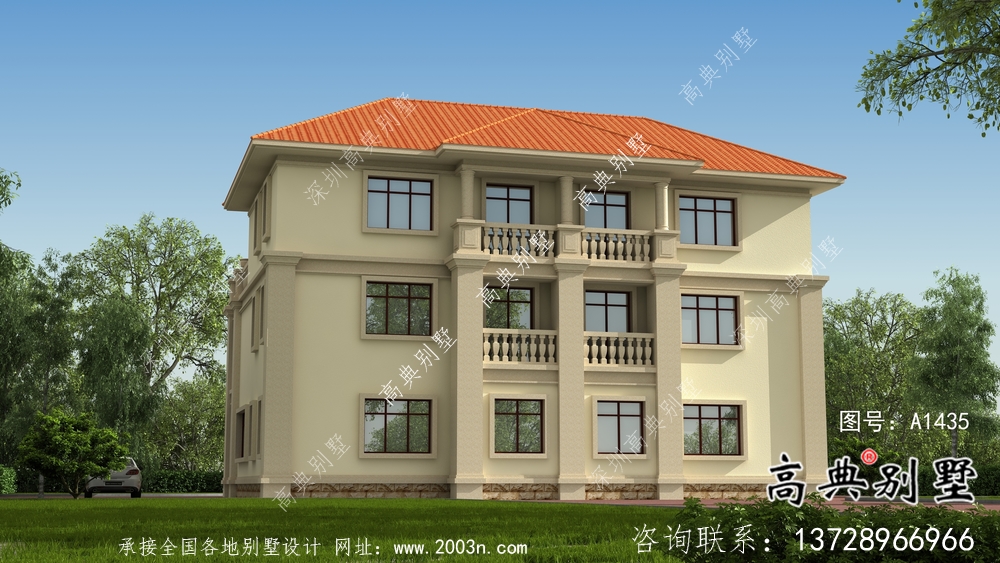 自建三层欧式双拼别墅外观效果图