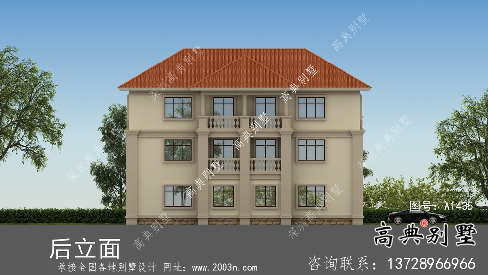 自建三层欧式双拼别墅外观效果图
