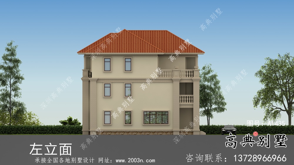 自建三层欧式双拼别墅外观效果图
