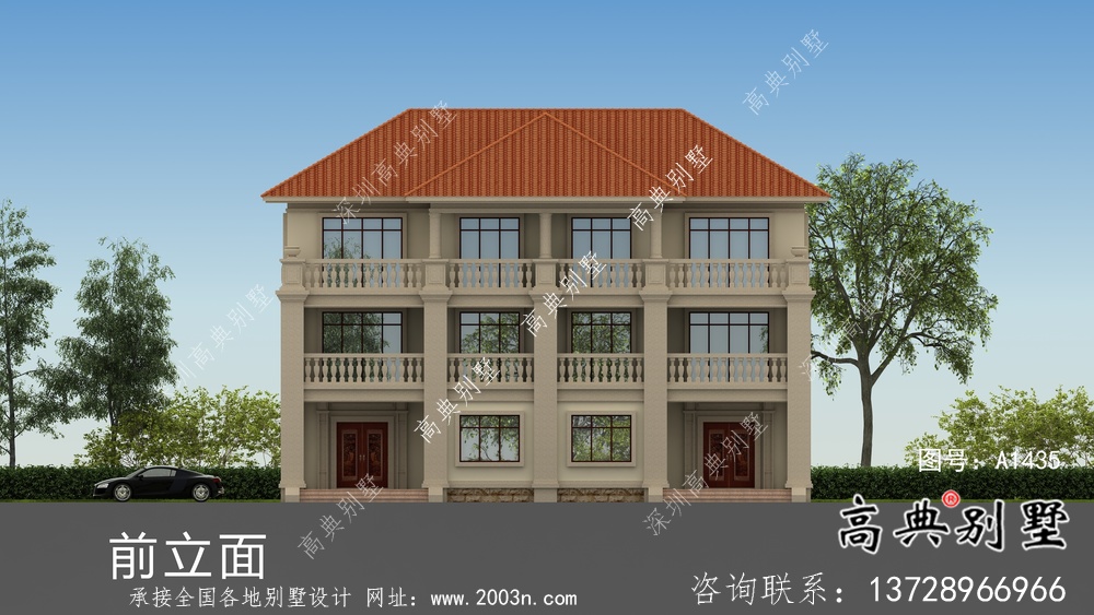 自建三层欧式双拼别墅外观效果图